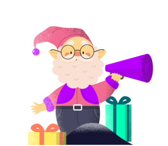 Dwarf with megaphone and gifts